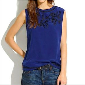 Madewell blue ivy embroidered silk blouse sz XS